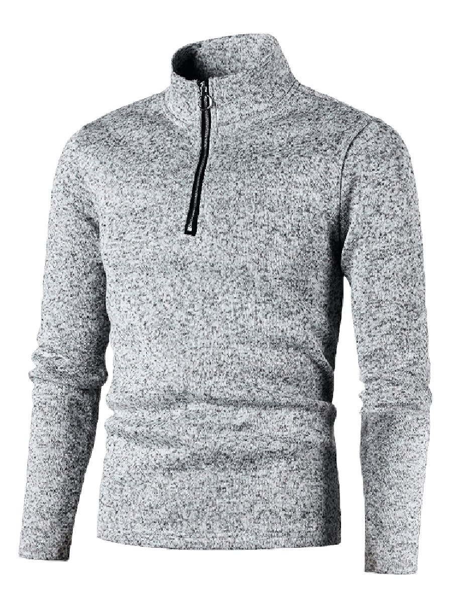 Men's stand collar sweatshirt with half zipper, perfect for casual wear. Standard thickness, gray color, regular sleeves. SF0413 model.